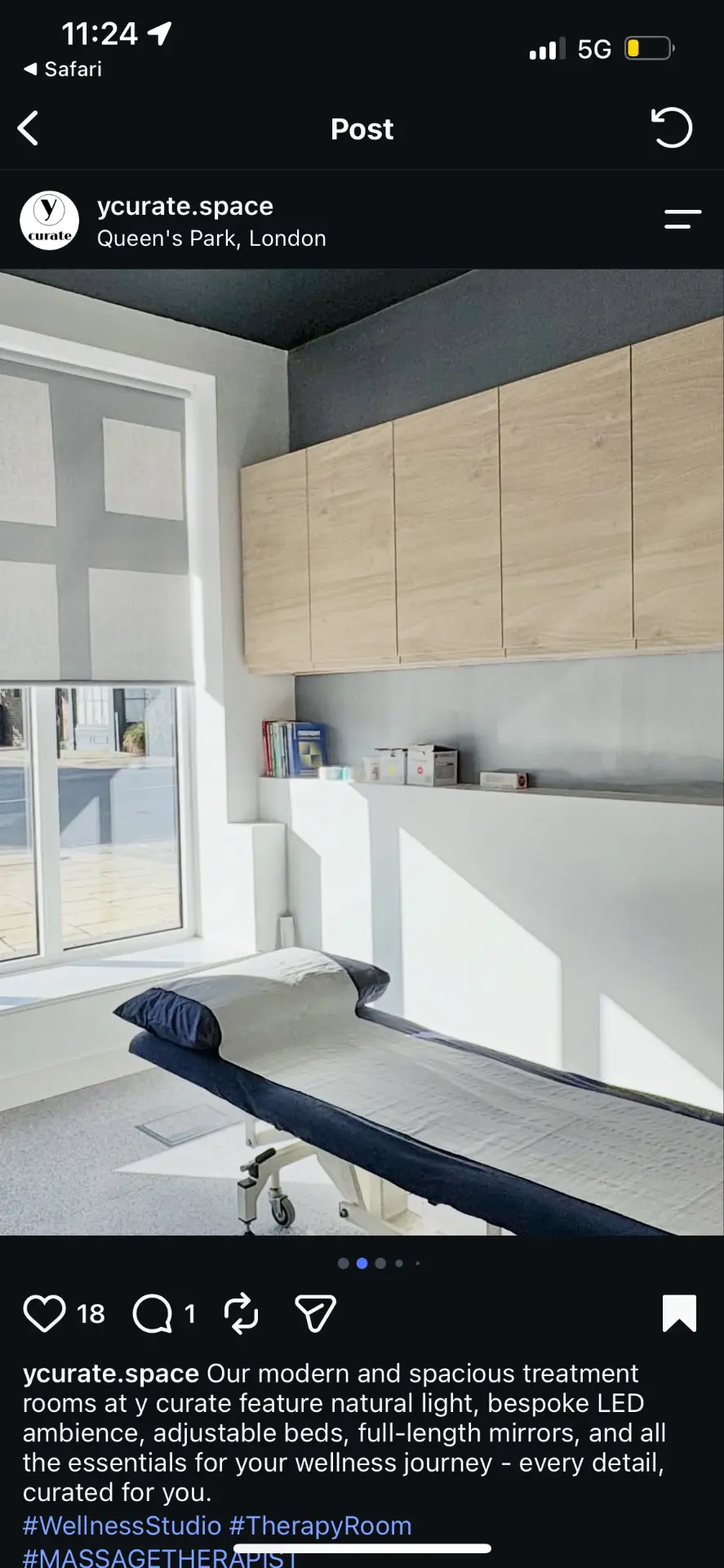 Natural materials and cabinetry inside the Queen’s Park osteopathy clinic